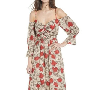 Hinge Boho Festival Indie Sleaze Smocked Back Cold Shoulder Floral Dress Size S